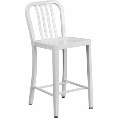 Ebern Designs 24'' High White Metal Indoor-Outdoor Counter Height Stool With Vertical Slat Back - Image 0