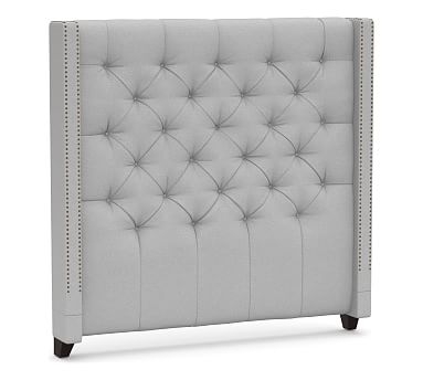 Harper Tufted Upholstered Tall Headboard 65"h, with Bronze Nailheads, King, Brushed Crossweave Light Gray - Image 2