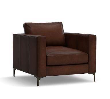 Jake Leather Armchair with Bronze Legs, Down Blend Wrapped Cushions, Leather Burnished Walnut - Image 0