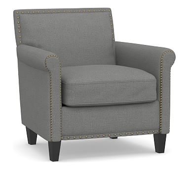 SoMa Roscoe Upholstered Armchair, Polyester Wrapped Cushions, Basketweave Slub Charcoal - Image 0