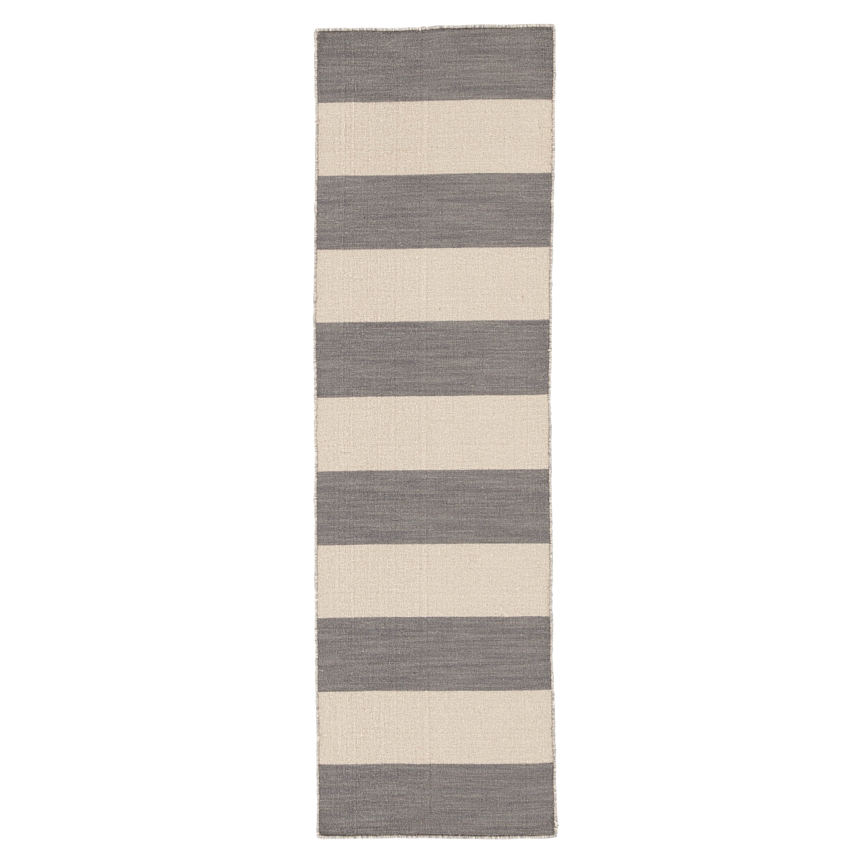 Tierra Handmade Stripe Gray/ White Runner Rug (2'6" X 8') - Image 0