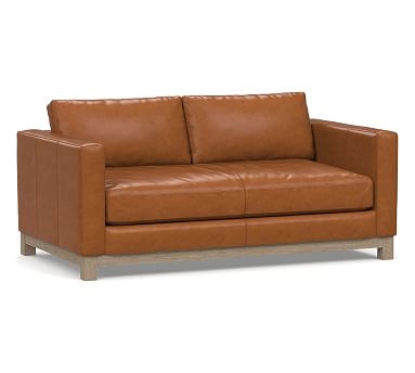 Jake Leather Loveseat 70" with Wood Legs, Down Blend Wrapped Cushions, Signature Maple - Image 0