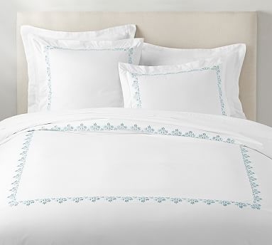 Blossom Embroidered Organic Duvet Cover, King/Cal King, Sea Glass - Image 0