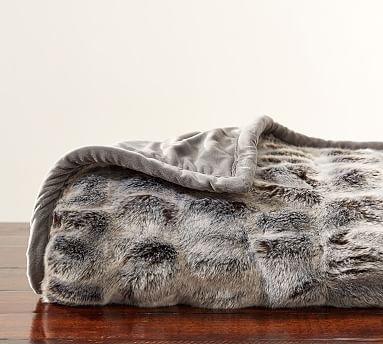 Faux Fur Throw, 50 x 60", Ruched Gray Ombre - Image 1