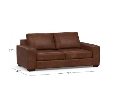 Big Sur Square Arm Leather Sofa 82", Down Blend Wrapped Cushions, Legacy Dark Caramel - Image 6
