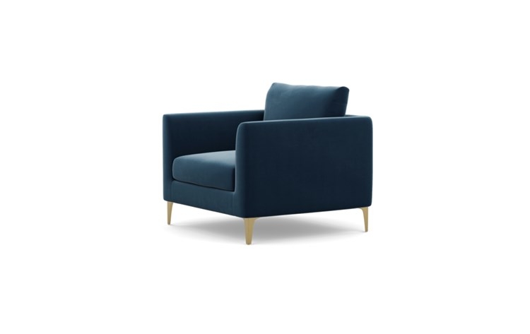 Owens Accent Chair with Blue Sapphire Fabric and Brass Plated legs - Image 3