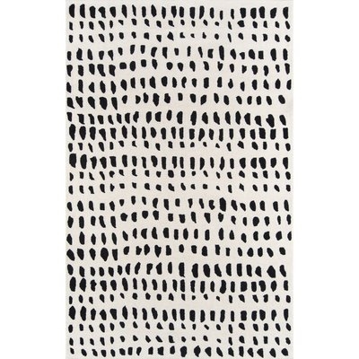 Polka Dots Handmade Tufted Wool Ivory/Black Area Rug - Image 0