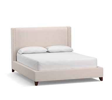 Harper Upholstered Non-Tufted Low Bed with Pewter Nailheads, Queen, Twill Metal Gray - Image 3