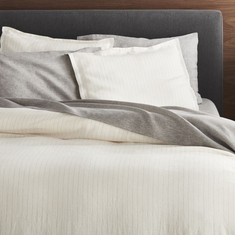 Pure Linen Pinstripe Warm White King Pillow Sham - Image 1