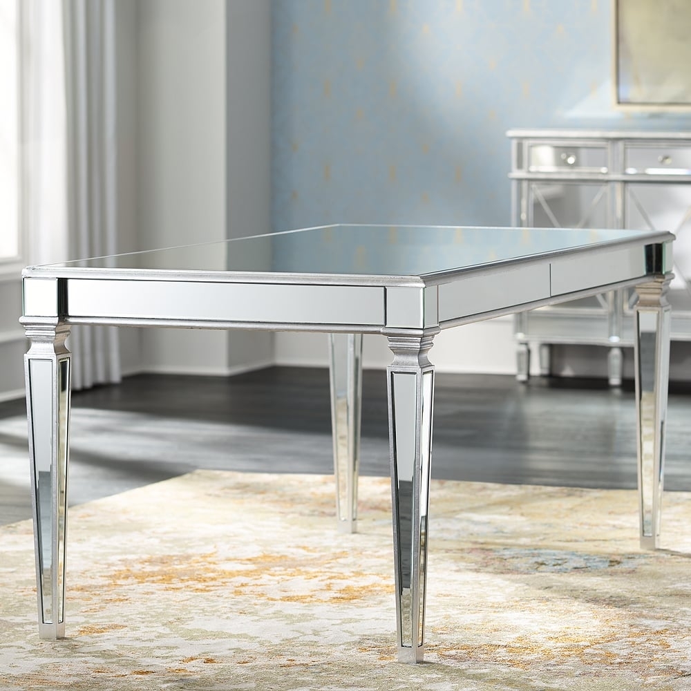 Veronica 71" Wide Silver and Mirror Dining Table - Image 0