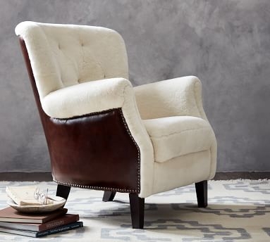 Mattox Leather Armchair with Shearling, Polyester Wrapped Cushions, Nubuck Fawn - Image 4