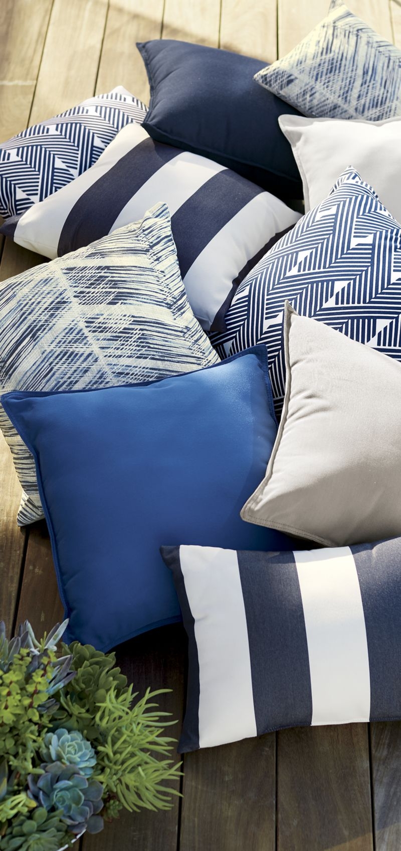 Sunbrella ® Cabana Navy Stripe 20"x20" Outdoor Pillow - Image 2