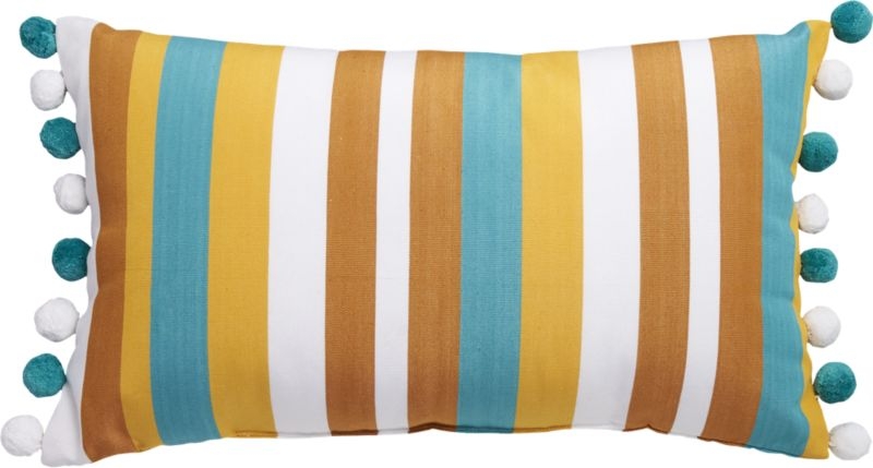 "20""x12"" Striped Teal and Copper Pom Pom Pillow" - Image 2