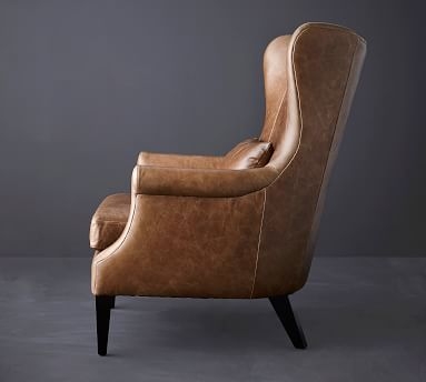 Champlain Leather Wingback Armchair, Polyester Wrapped Cushions, Burnished Walnut - Image 2