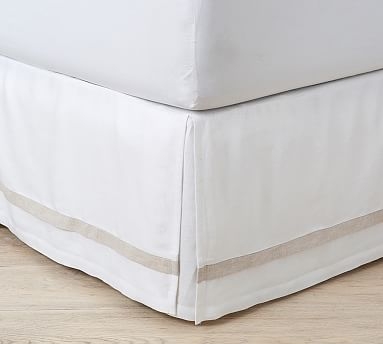 Belgian Flax Linen Contrast Flange Bed Skirt, King, White - Image 0