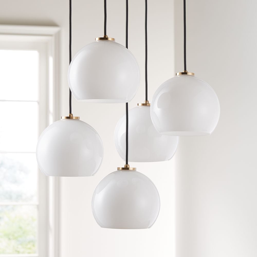 Arren Brass 5-Light Round Pendant with Round Milk Glass Shades - Image 1