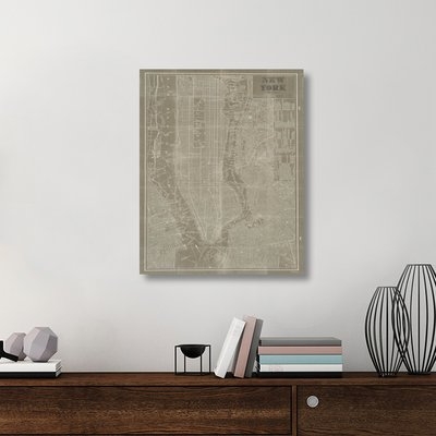 'Blueprint Map New York Taupe' Graphic Art Print on Canvas - Image 0