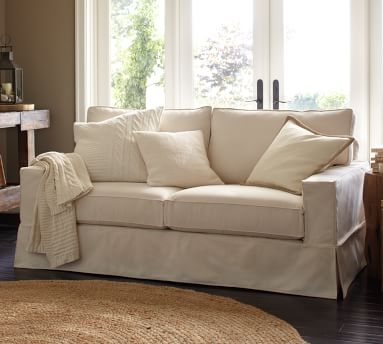 PB Comfort Square Arm Sleeper Sofa Slipcover, Box Edge, Premium Performance Basketweave Midnight Blue - Image 3