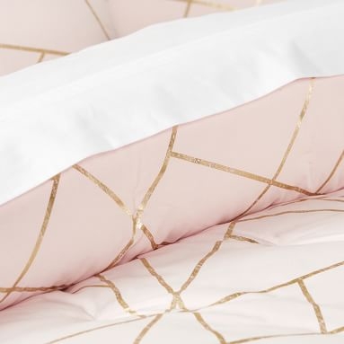 Metallic Printed Comforter, Full/Queen, Powdered Blush/Gold - Image 1