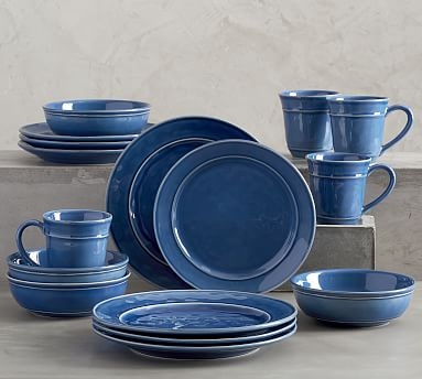Cambria Stoneware 16-Piece Dinnerware Set, 10 3/4" Dinner Plate with Soup Bowl - Ocean Blue - Image 0