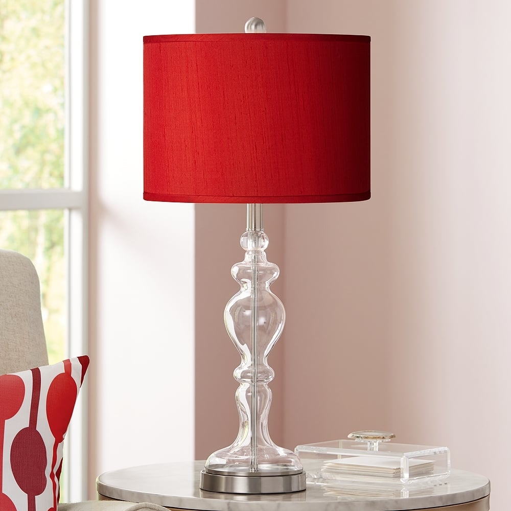 Possini Euro 28" Red Faux Silk and Clear Glass Apothecary Table Lamp - Image 0