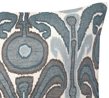 Kenmare Ikat Embroidered Pillow Cover, 24", Blue - Image 3