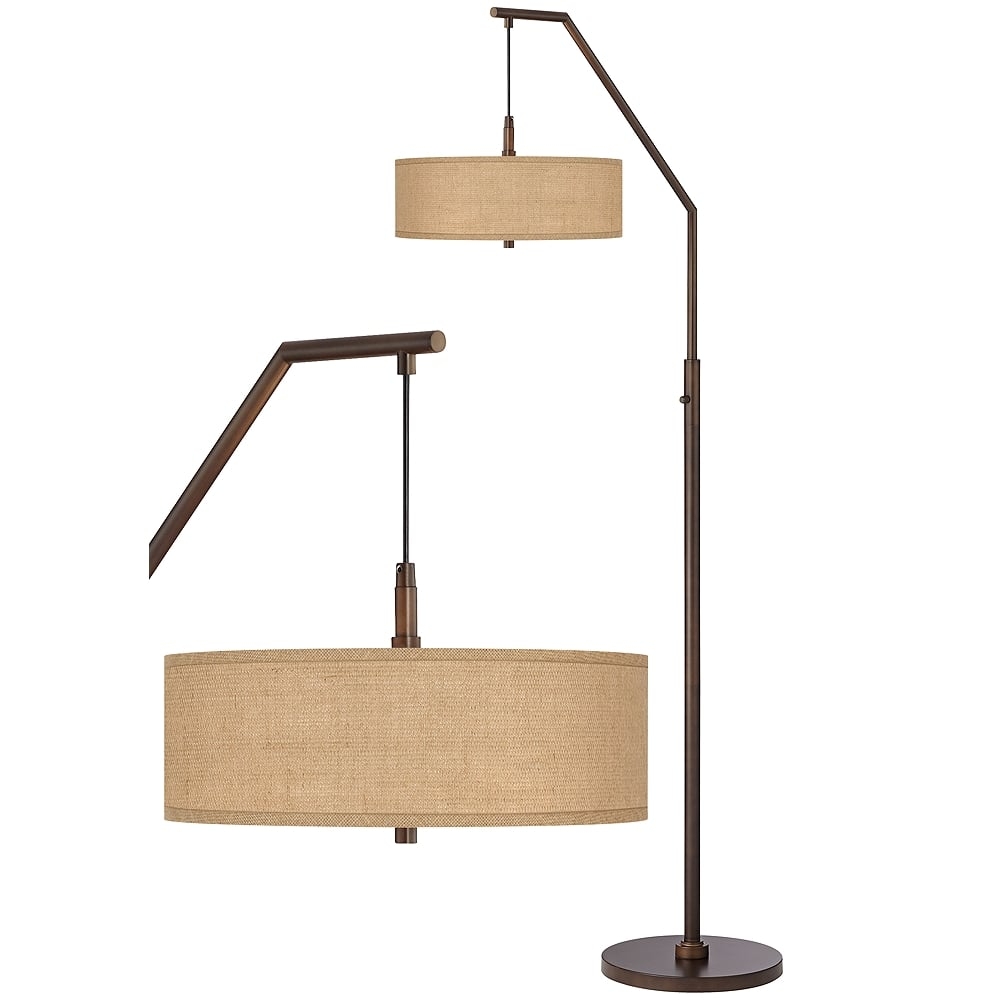Possini Euro Downbridge 71 1/2" Burlap Shade Bronze Arc Floor Lamp - Image 0