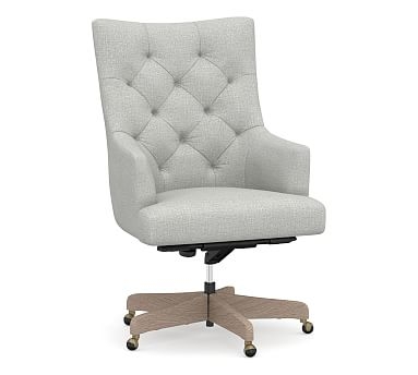 Radcliffe Tufted Upholstered Swivel Desk Chair, Gray Wash Base, Basketweave Slub Ash - Image 0