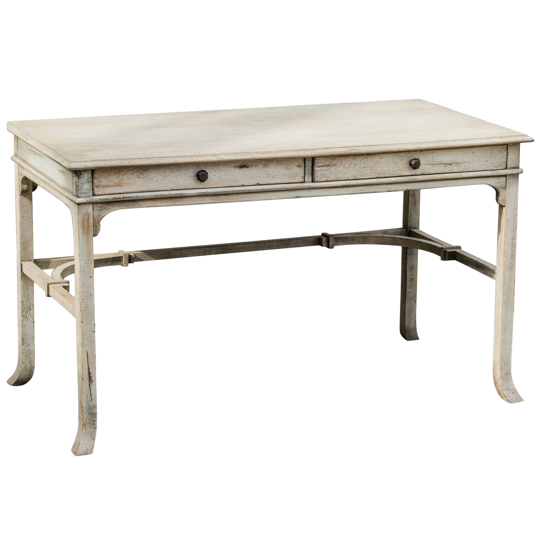 Candide French Country Antique White Wood Writing Desk - Image 0