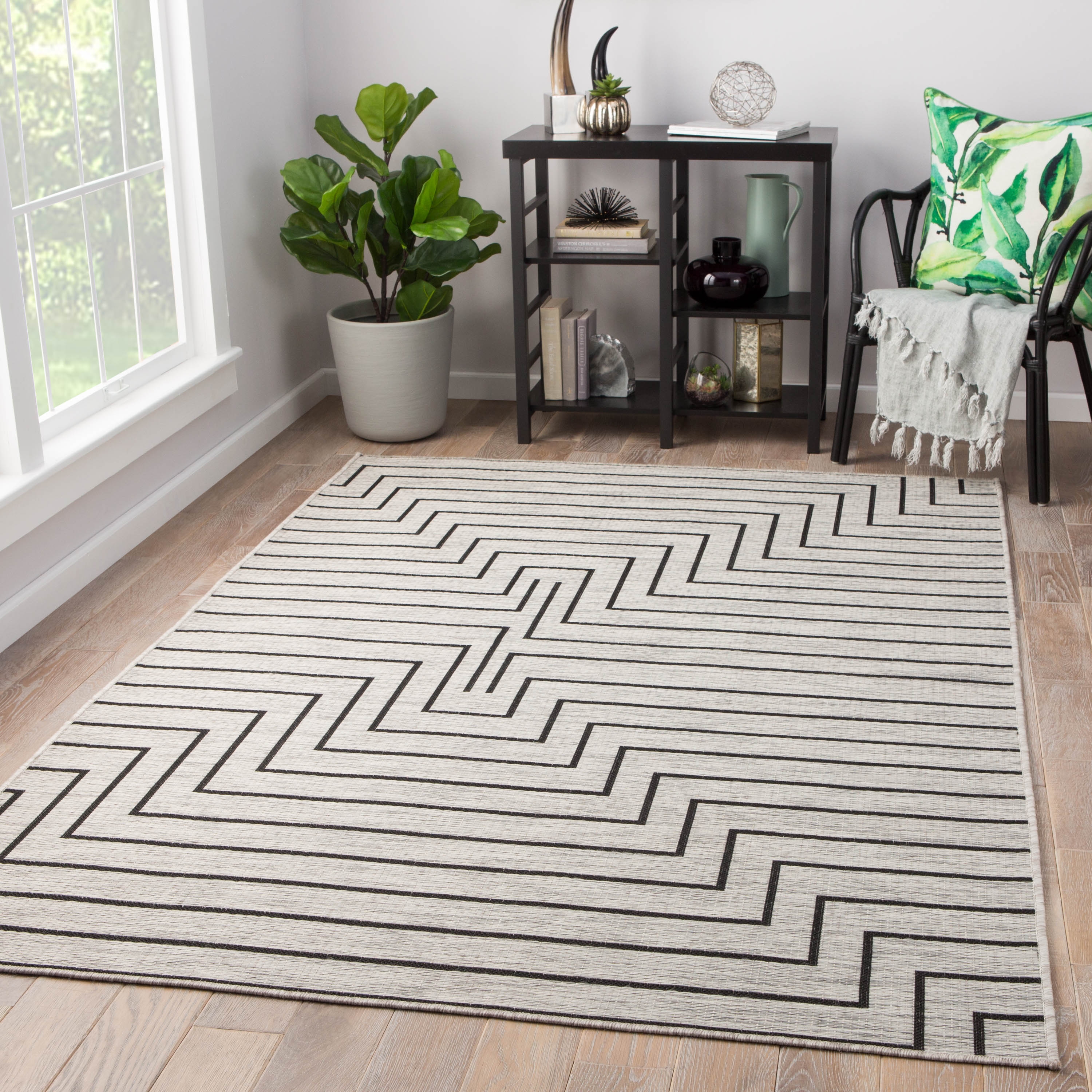 Nikki Chu by Xantho Indoor/ Outdoor Geometric Silver/ Black Area Rug (9'X12') - Image 4