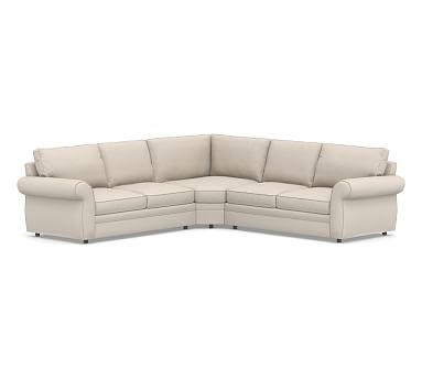 Pearce Roll Arm Upholstered 3-Piece L-Shaped Wedge Sectional, Down Blend Wrapped Cushions, Performance Brushed Basketweave Oatmeal - Image 0