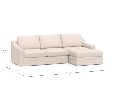 Big Sur Slope Arm Slipcovered Left Arm Grand Sofa with Chaise Sectional and Bench Cushion, Down Blend Wrapped Cushions, Twill White - Image 1