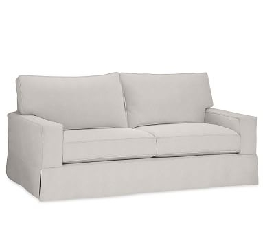 PB Comfort Square Arm Slipcovered Grand Sofa 89" Box Edge Memory Foam Cushions, Performance Heathered Tweed Ivory - Image 0