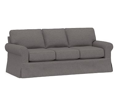 Buchanan Roll Arm Slipcovered Sofa 87", Polyester Wrapped Cushions, Brushed Crossweave Charcoal - Image 0