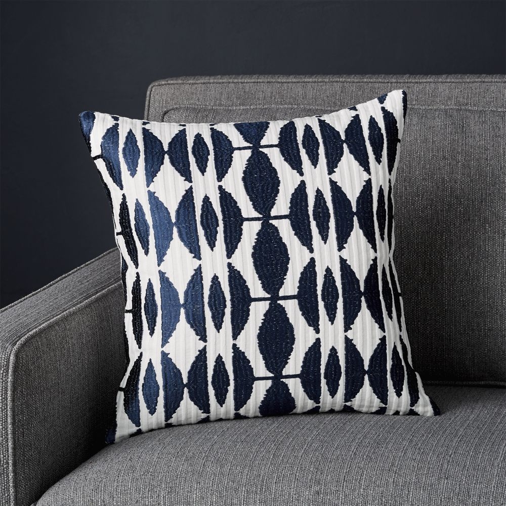 Moyano Blue Patterned Pillow with Feather-Down Insert 16" - Image 0