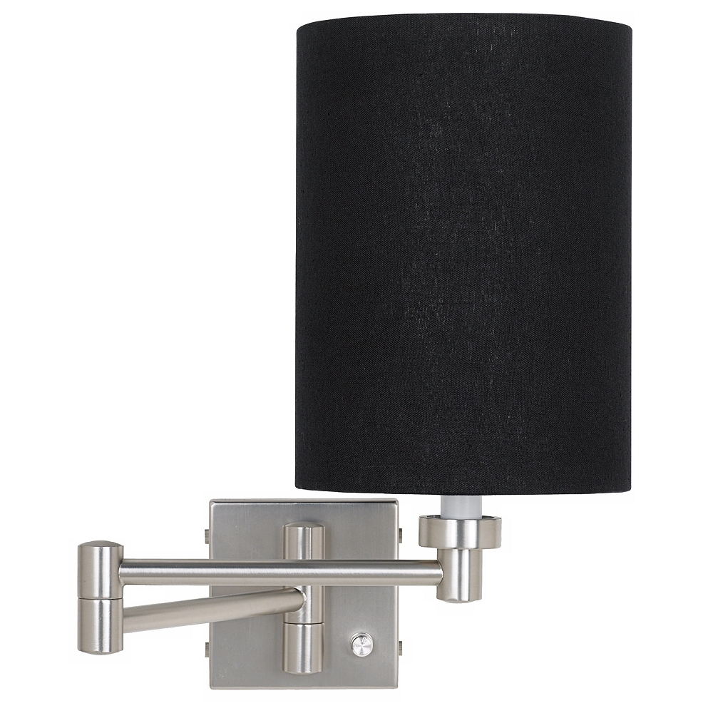 Possini Euro Black Linen Cylinder Brushed Nickel Plug-In Style Swing Arm - Image 0