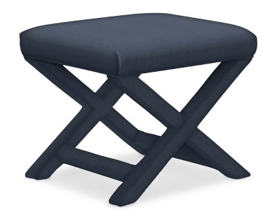 X-Base Stool, Textured Linen/Cotton, Solid, Navy - Image 0