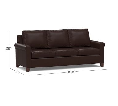Cameron Roll Arm Leather Sofa 90.5", Polyester Wrapped Cushions, Leather Statesville Caramel - Image 3