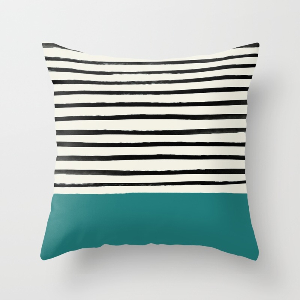 Teal X Stripes Throw Pillow by Leah Flores - Cover (20" x 20") With Pillow Insert - Indoor Pillow - Image 0