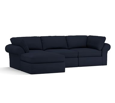PB Air Roll Arm Slipcovered 4-Piece Sofa with Chaise Sectional, Deluxe Down Blend Wrapped Cushions, Twill Cadet Navy - Image 2