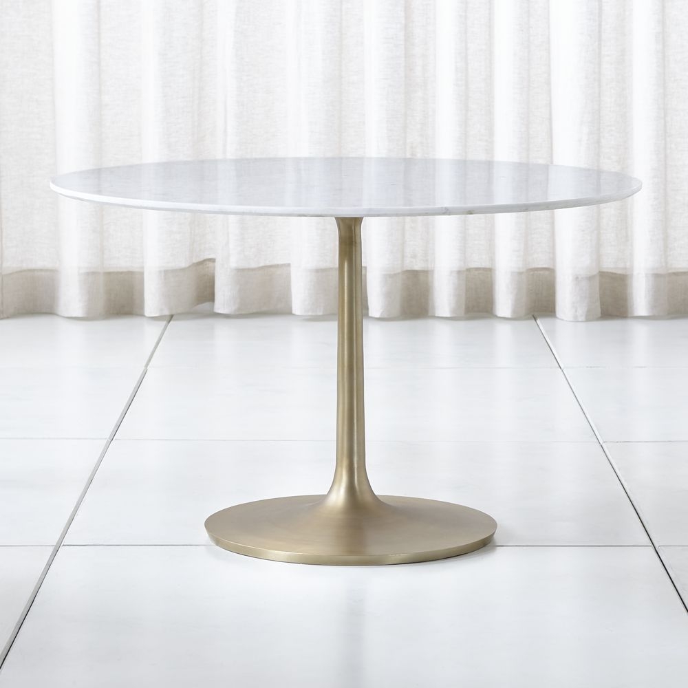 Nero 48" White Marble Dining Table with Brass Base - Image 1