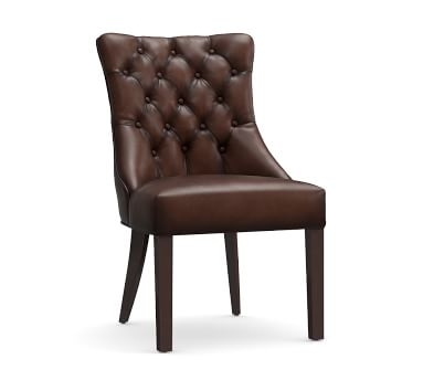 Hayes Tufted Leather Dining Side Chair, Espresso Frame, Nubuck Graystone - Image 1