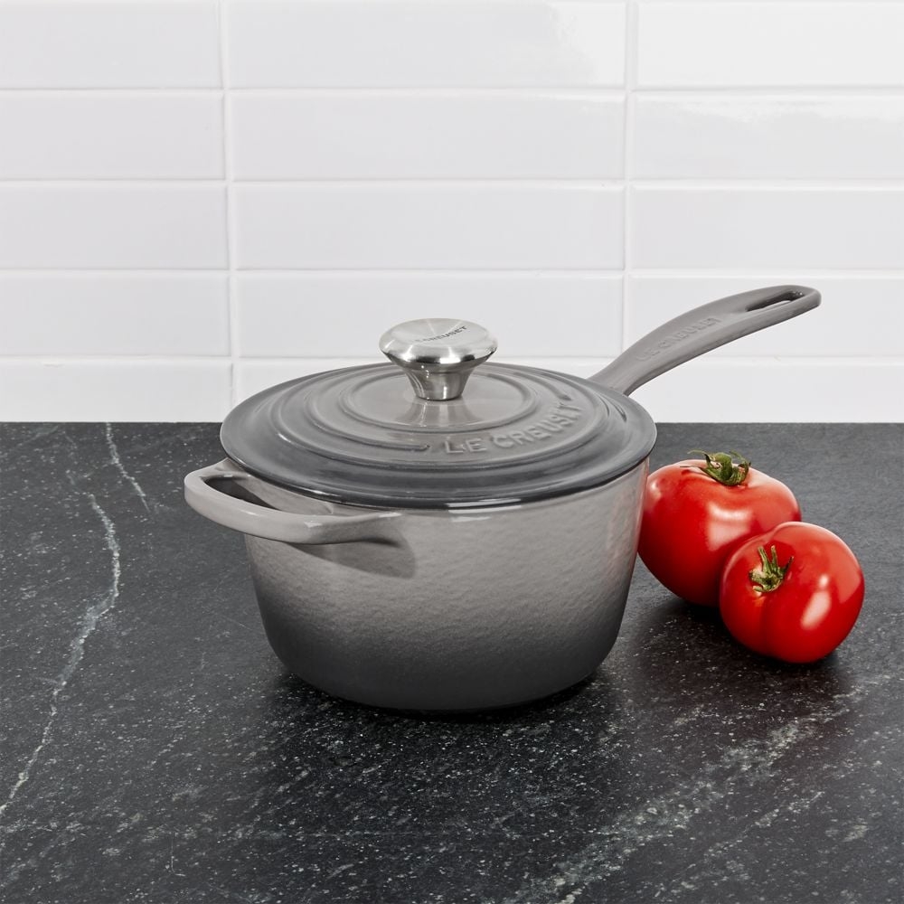 Le Creuset ® Signature 1.75-Qt. Oyster Grey Enameled Cast Iron Saucepan with Lid - Image 0