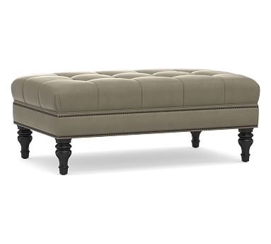 Martin Tufted Leather Small Rectangular Ottoman 42", Legacy Taupe - Image 0