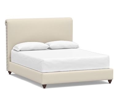 Chesterfield Upholstered Non Tufted Bed with Bronze Nailheads, Queen, Performance Brushed Basketweave Ivory - Image 0
