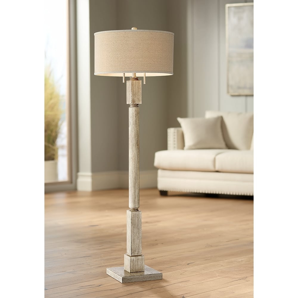 Barnes and Ivy Baluster 63 1/2" Coastal Rustic Pickled Wood Floor Lamp - Image 0