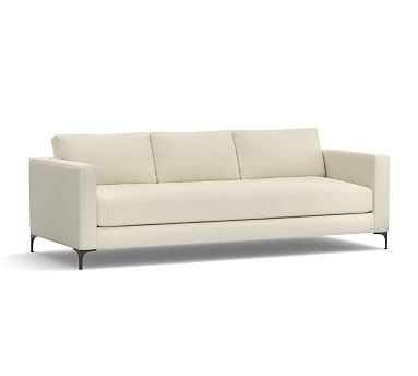 Jake Upholstered Grand Sofa 96" with Bronze Legs, Polyester Wrapped Cushions, Premium Performance Basketweave Ivory - Image 0