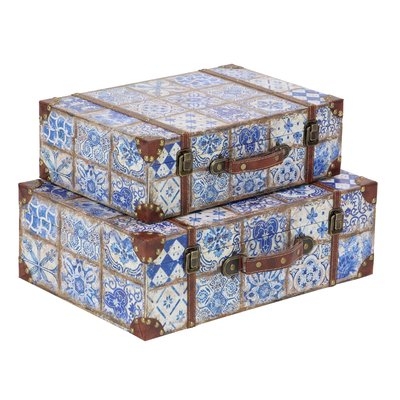 Causby Traditional Rectangular Suitcase 2 Piece Decorative Box Set with Lid - Image 0