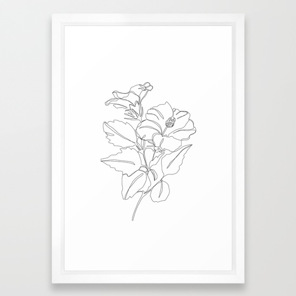 Floral one line drawing - Hibiscus Framed Art Print by Thecolourstudy - Image 0
