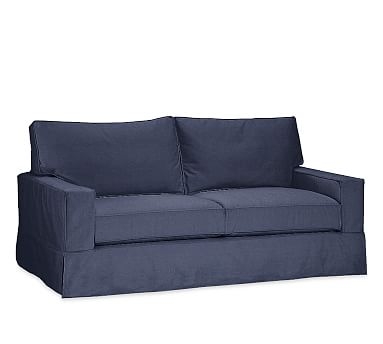 PB Comfort Square Arm Sleeper Sofa Slipcover, Box Edge, Premium Performance Basketweave Midnight Blue - Image 2